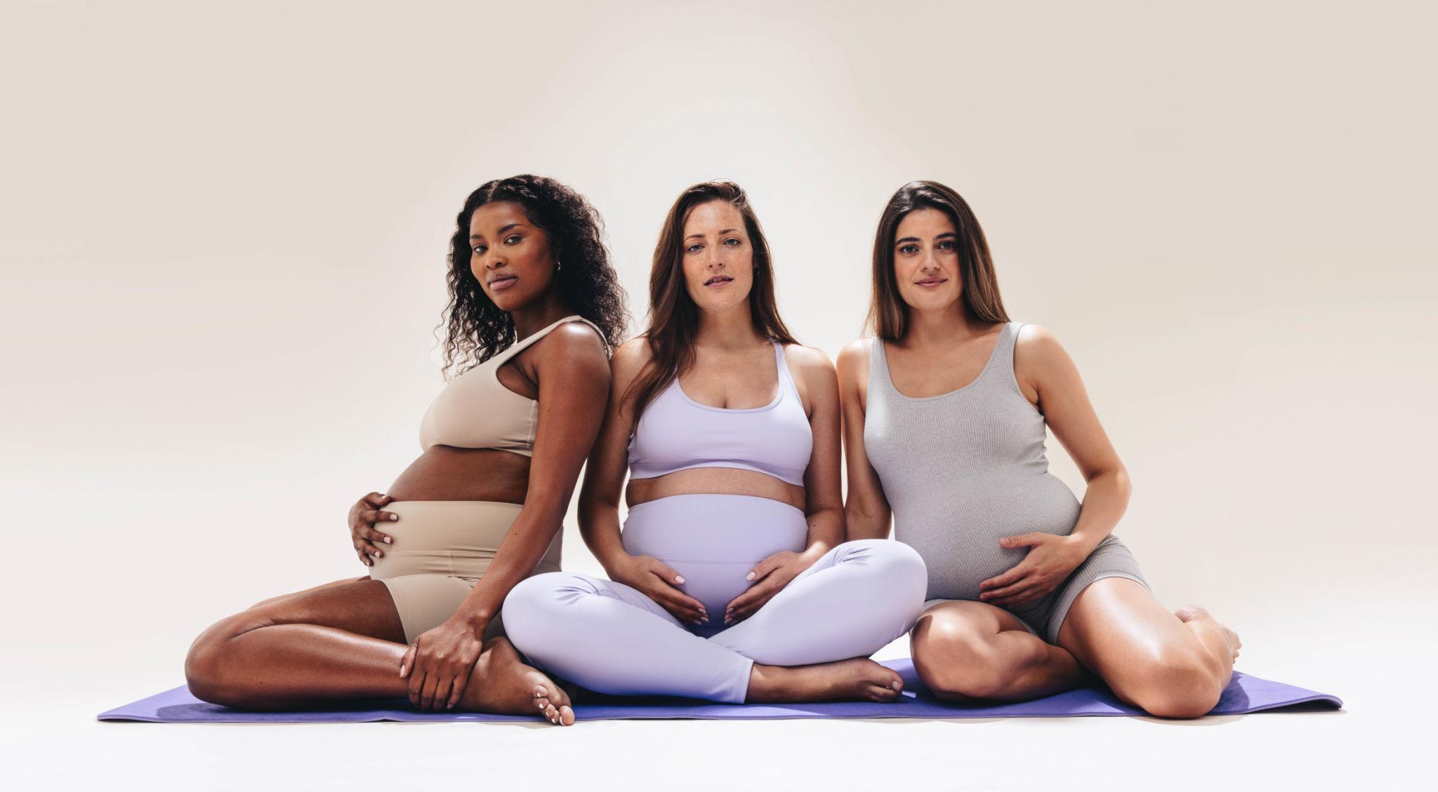 Prenatal yoga session in soft natural light